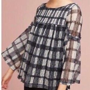 Akemi + Kin Anthropologie plaid lace gingham swing top size small black white